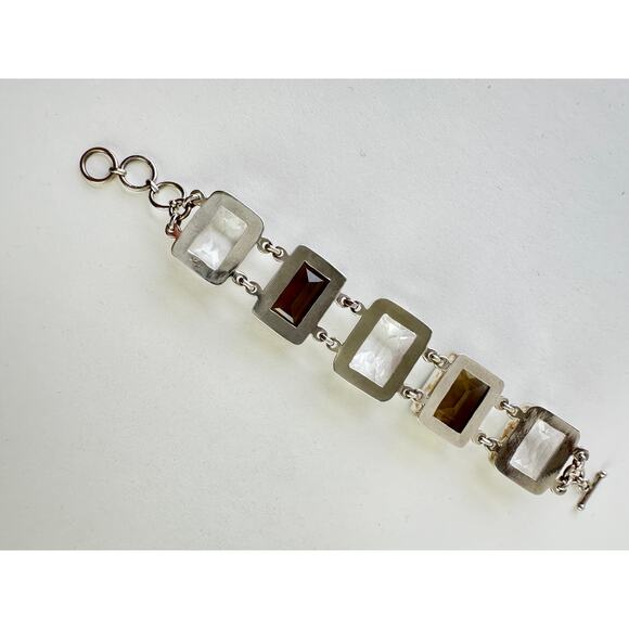 Smokey Quartz Clear Quartz Crystal Bracelet Chunky Handmade 925 Sterling Silver - Picture 4 of 8